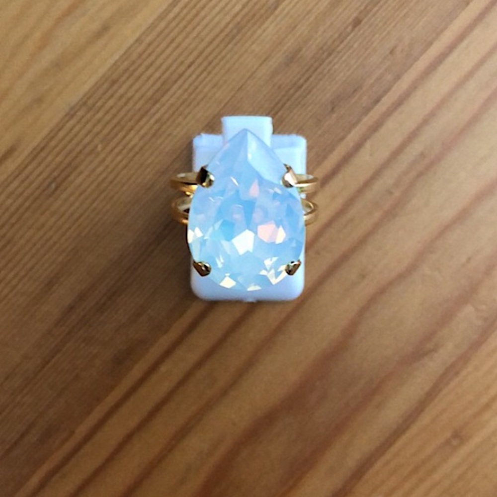 White Opal + Gold Pear Crystal Statement Ring - Picture 9 of 16